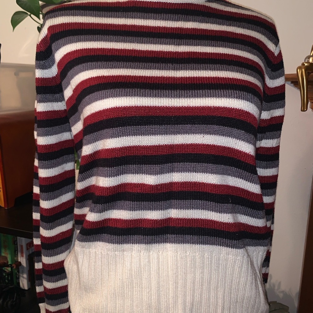 Striped Cowl Neck Sweater - Red, Black, White